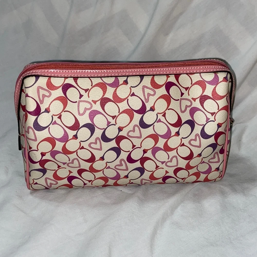 Vintage Gorgeous Coach Heritage Tattersall Bias Hearts logo cosmetic bag